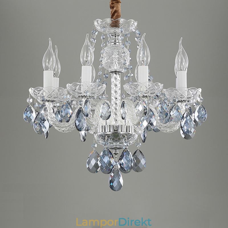 Europeisk Blå Kristallkrona Glas Ljuskropp 8 Lampor