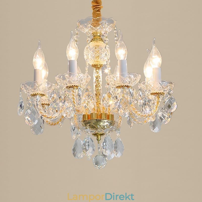 Europeisk Klar Kristallkrona Glas Lampkropp 8 Lampor Guld Kropp Taklampa