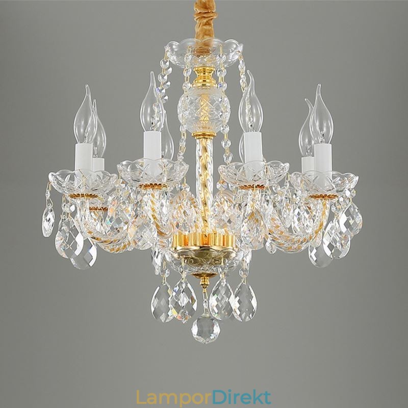 Europeisk Klar Kristallkrona Glas Lampkropp 8 Lampor Guld Kropp Taklampa