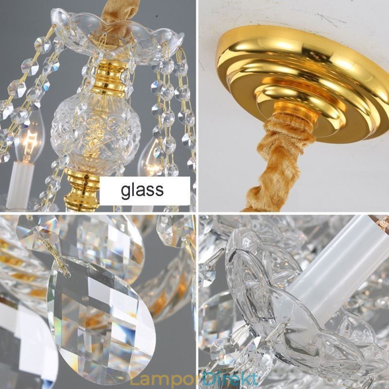 Europeisk Klar Kristallkrona Glas Lampkropp 8 Lampor Guld Kropp Taklampa