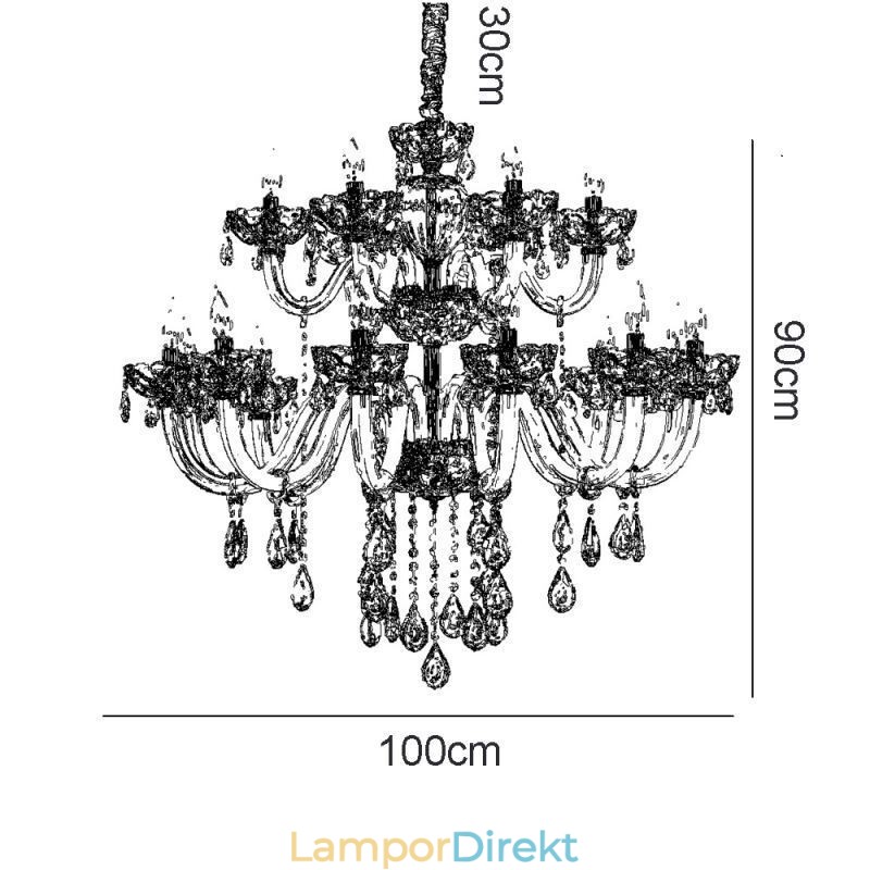 Elegant Kristallkrona Europeisk Cognac Färg Taklampa Glaskropp Dubbellager 12+6 Lampor