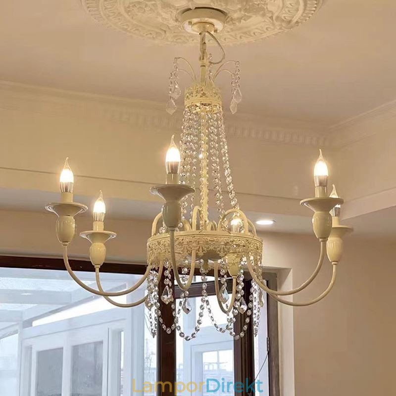 Nordic Crystal Chandelier Paint Craft Cream Taklampa