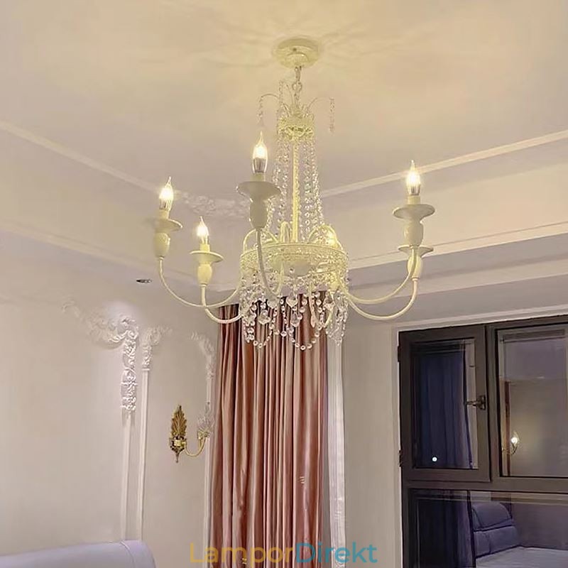 Nordic Crystal Chandelier Paint Craft Cream Taklampa