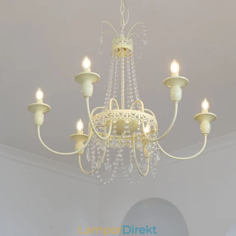 Nordic Crystal Chandelier Paint Craft Cream Taklampa
