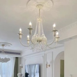Nordic Crystal Chandelier Paint Craft Cream Taklampa