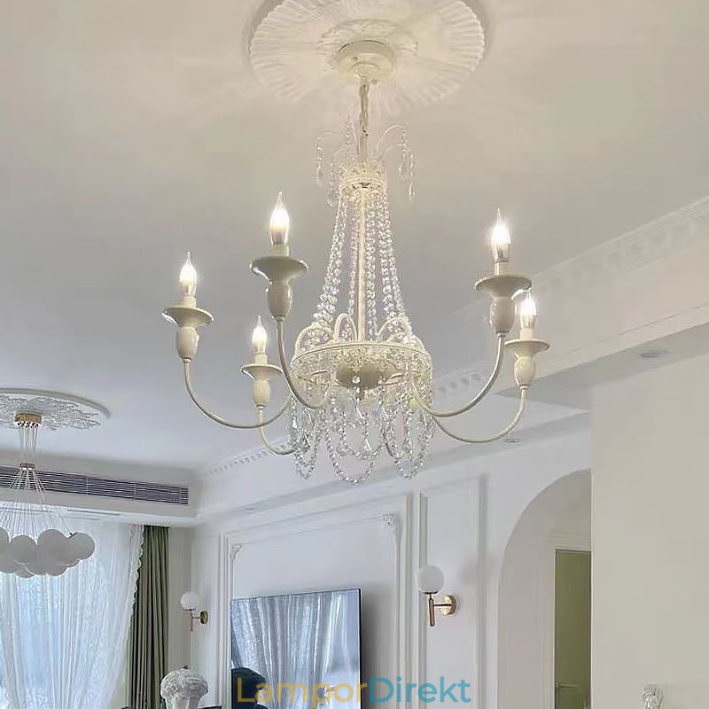 Nordic Crystal Chandelier Paint Craft Cream Taklampa