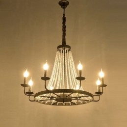 Vintage Crystal Hängande Belysning Svart Järn Ljus Ljuskrona