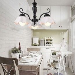 Nordic Iron Pendelljus Blomformig Glas Lampskärm Ljuskrona