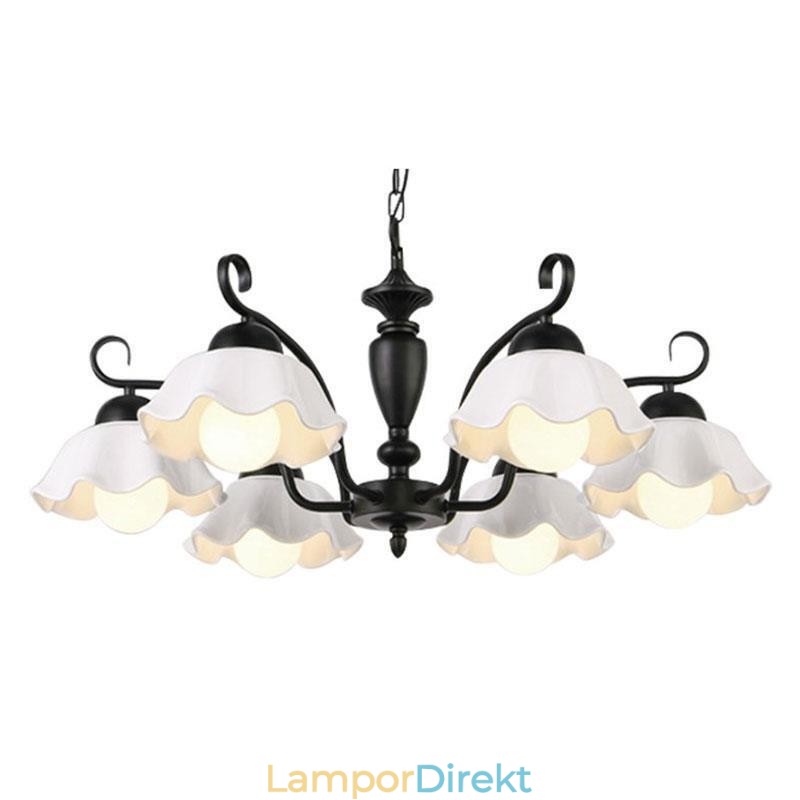 Nordic Iron Pendelljus Blomformig Glas Lampskärm Ljuskrona