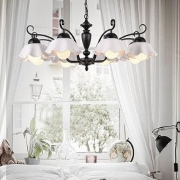 Nordic Iron Pendelljus Blomformig Glas Lampskärm Ljuskrona