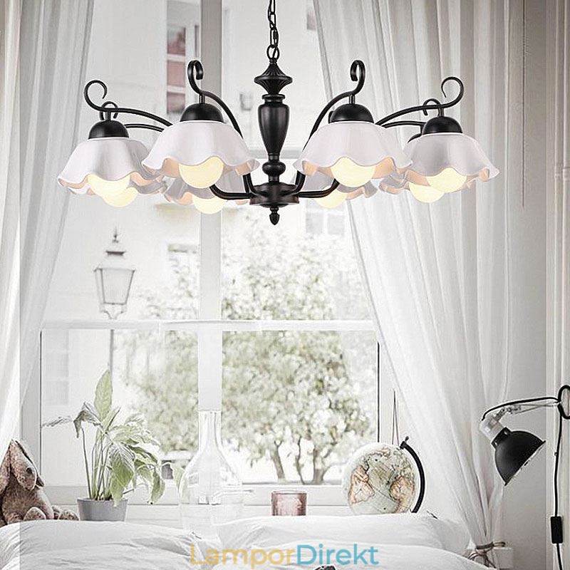 Nordic Iron Pendelljus Blomformig Glas Lampskärm Ljuskrona