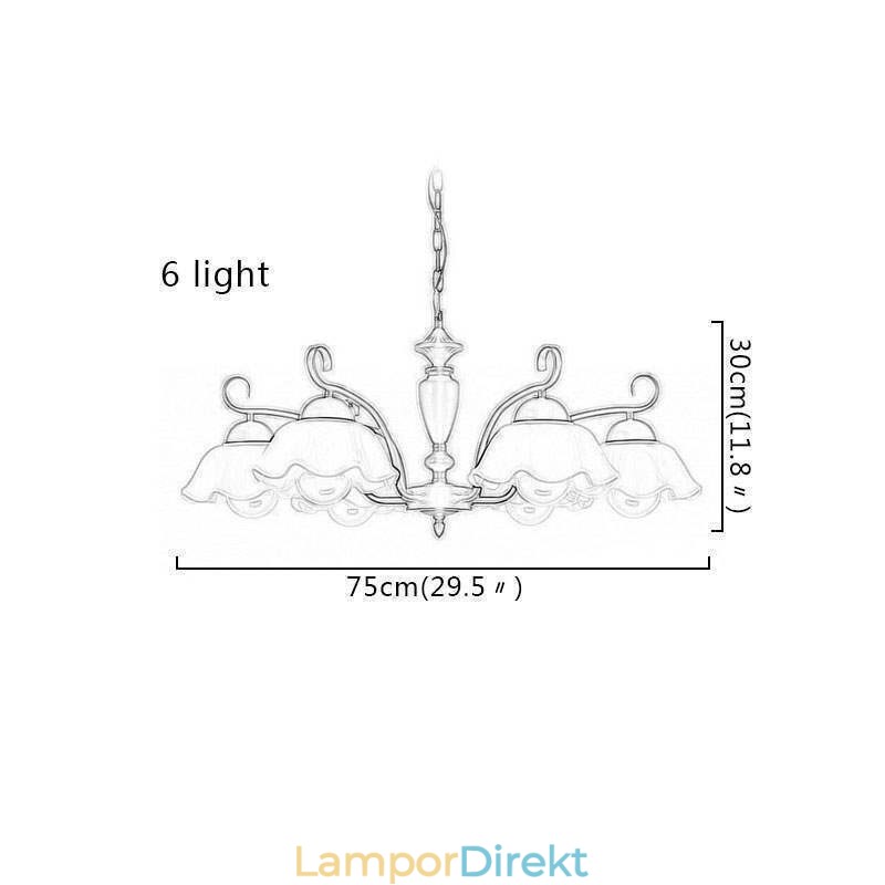 Nordic Iron Pendelljus Blomformig Glas Lampskärm Ljuskrona