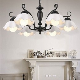 Nordic Iron Pendelljus Blomformig Glas Lampskärm Ljuskrona
