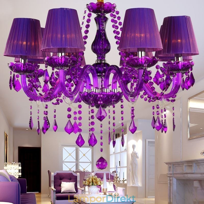 Elegant Kristallkrona Lila Taklampa I Europeisk Stil