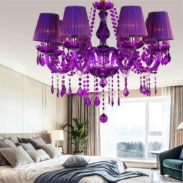 Elegant Kristallkrona Lila Taklampa I Europeisk Stil