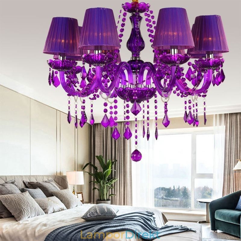 Elegant Kristallkrona Lila Taklampa I Europeisk Stil