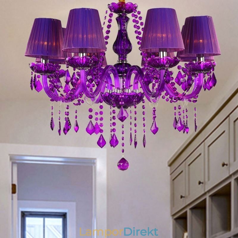 Elegant Kristallkrona Lila Taklampa I Europeisk Stil