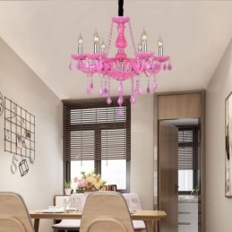 Europeisk Stil Kristallkrona Rosa Hänge Ljus Romantisk