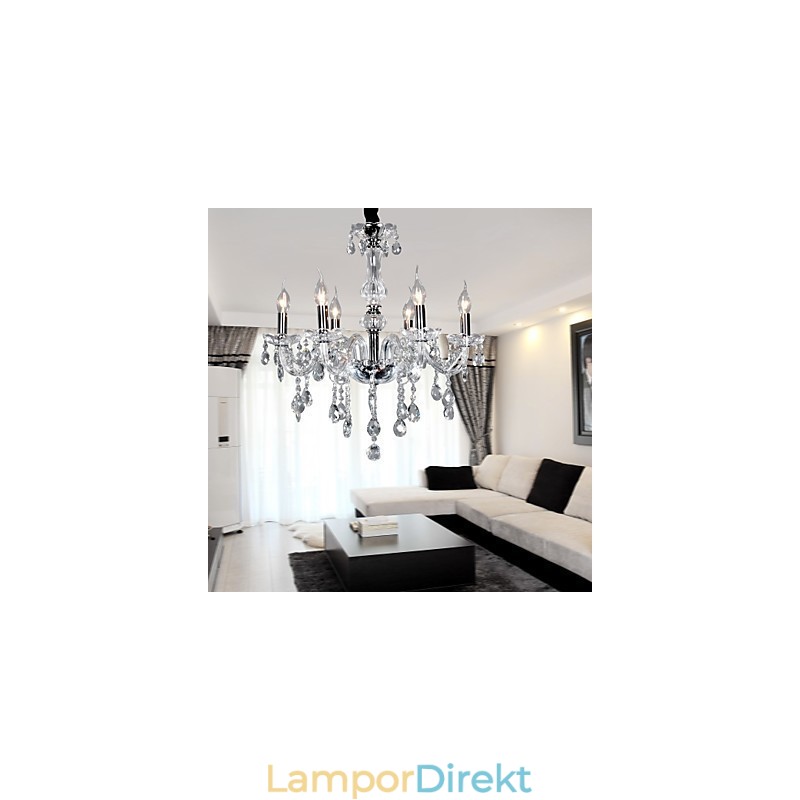 Elegant Kristallkrona Med 6 Lampor