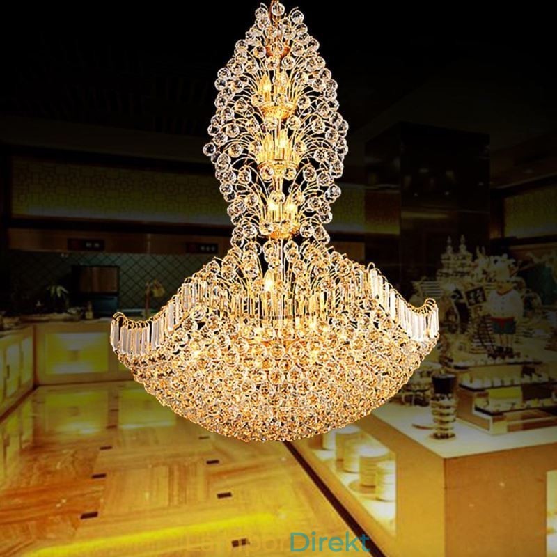 Europeiska Crystal Empire Ljuskrona Stor Guldfärgad Pendellampa