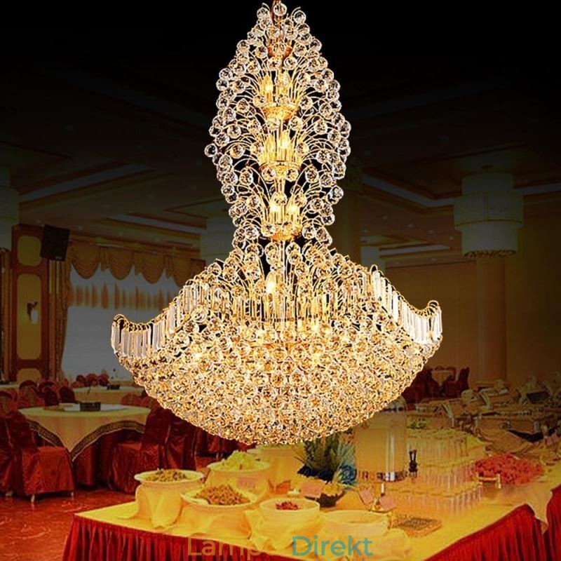 Europeiska Crystal Empire Ljuskrona Stor Guldfärgad Pendellampa