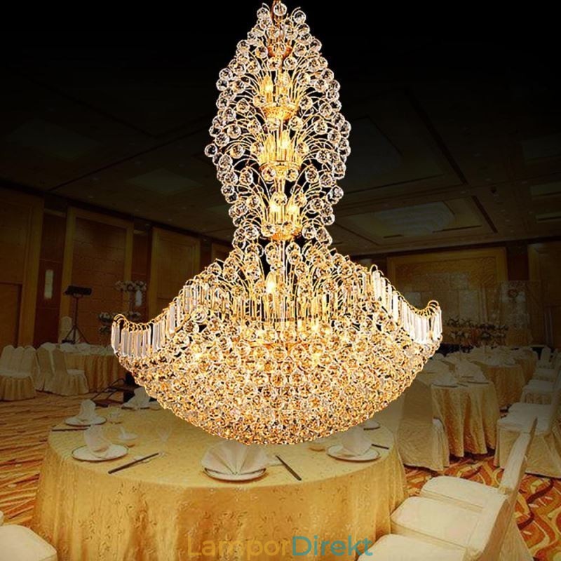 Europeiska Crystal Empire Ljuskrona Stor Guldfärgad Pendellampa