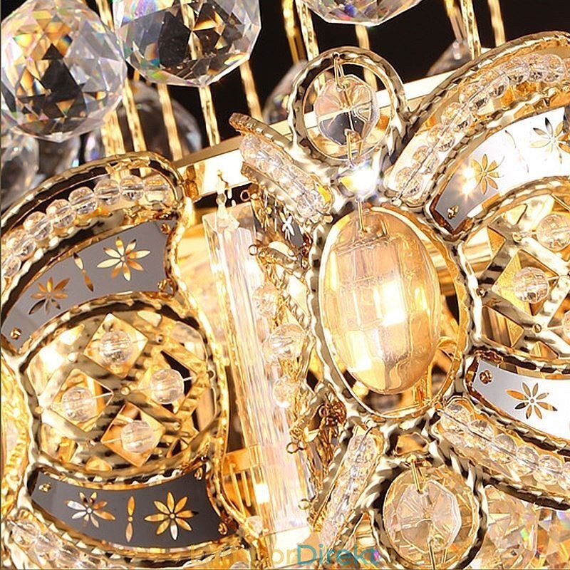 Graciös Kristallkrona Klassisk Guldfärgad Pendellampa