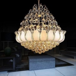 Samtida Crystal Empire Ljuskrona Guldfärg Pendel Light Lotus