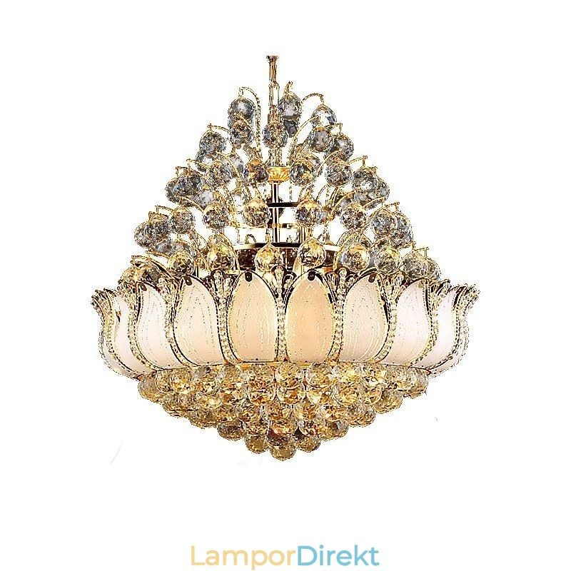 Samtida Crystal Empire Ljuskrona Guldfärg Pendel Light Lotus