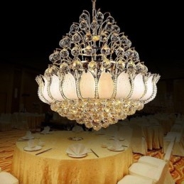 Samtida Crystal Empire Ljuskrona Guldfärg Pendel Light Lotus