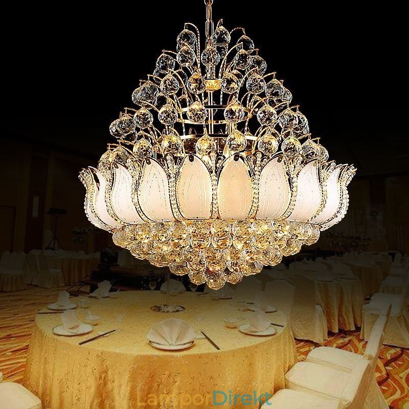 Samtida Crystal Empire Ljuskrona Guldfärg Pendel Light Lotus
