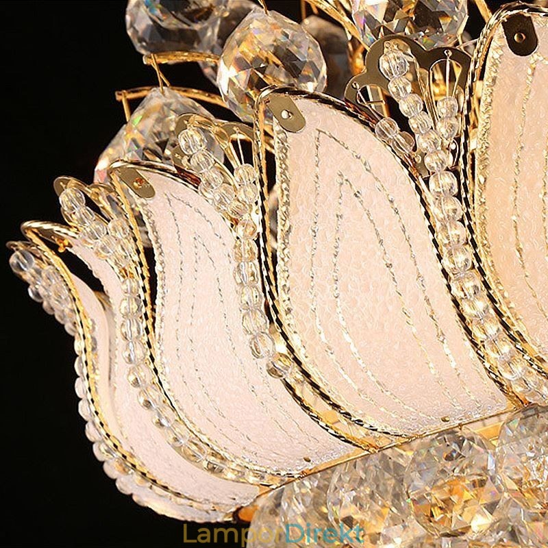 Samtida Crystal Empire Ljuskrona Guldfärg Pendel Light Lotus