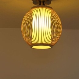Unik Semi Flush Mount Creative Round Bamboo Ceiling Light Verandabelysning
