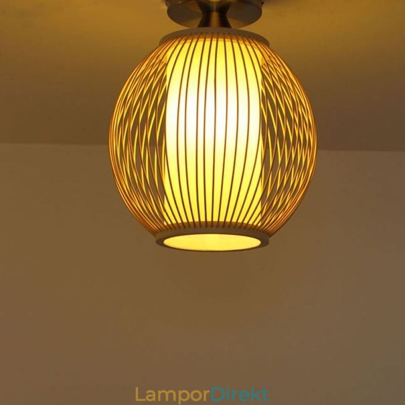 Unik Semi Flush Mount Creative Round Bamboo Ceiling Light Verandabelysning