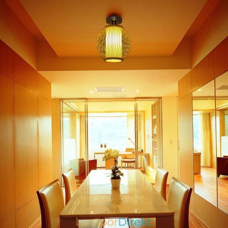 Unik Semi Flush Mount Creative Round Bamboo Ceiling Light Verandabelysning