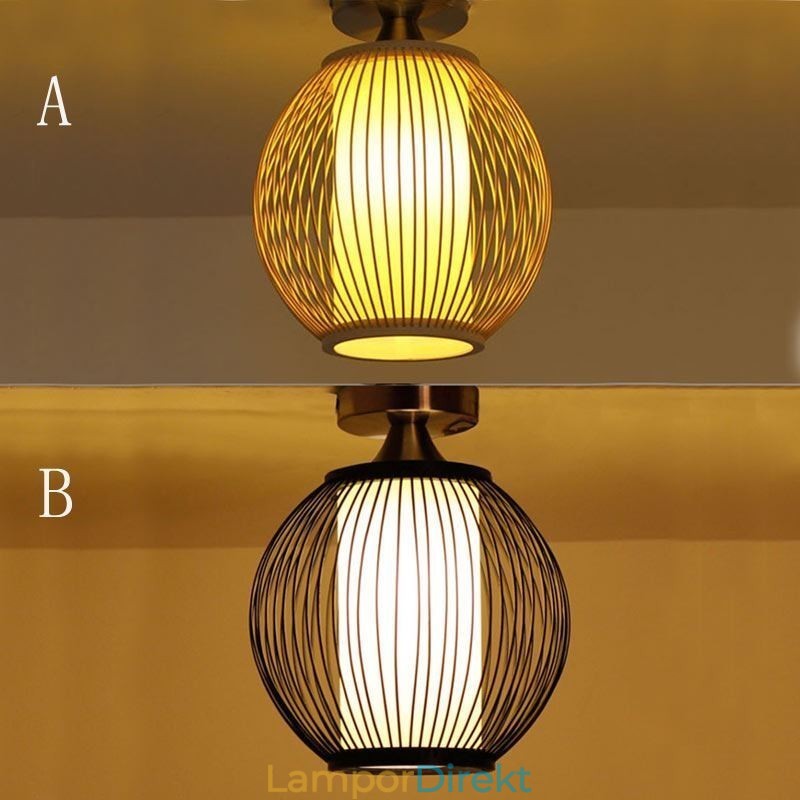 Unik Semi Flush Mount Creative Round Bamboo Ceiling Light Verandabelysning