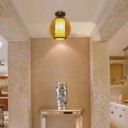 Unik Semi Flush Mount Creative Round Bamboo Ceiling Light Verandabelysning