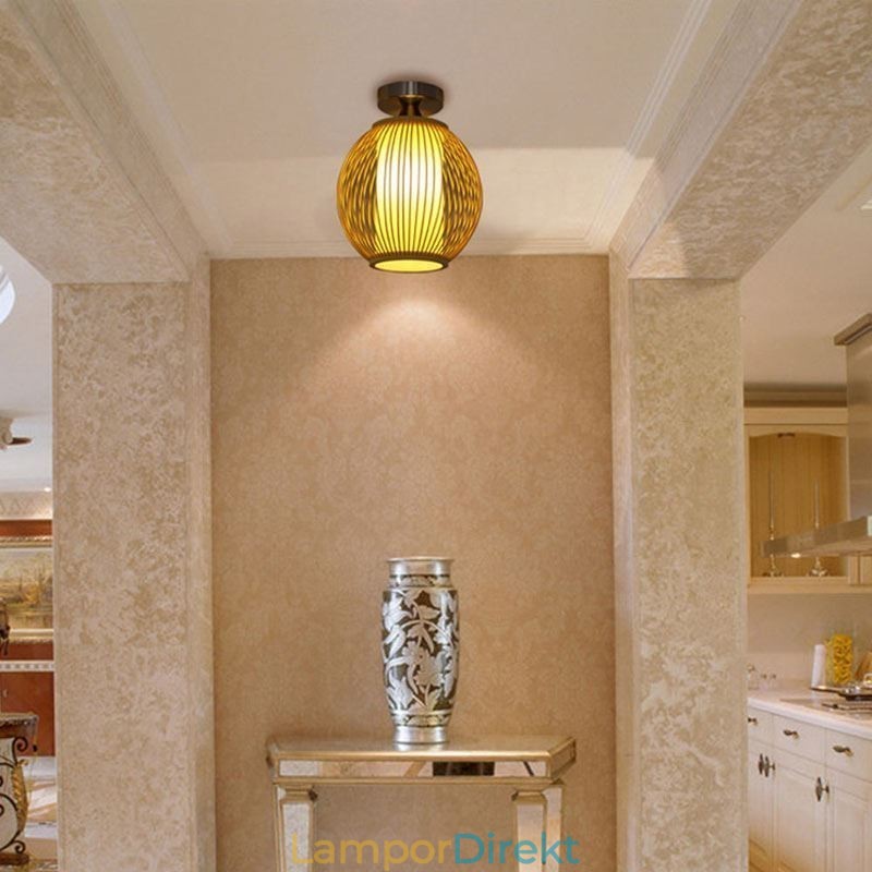 Unik Semi Flush Mount Creative Round Bamboo Ceiling Light Verandabelysning