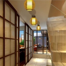 Unik Semi Flush Mount Creative Round Bamboo Ceiling Light Verandabelysning
