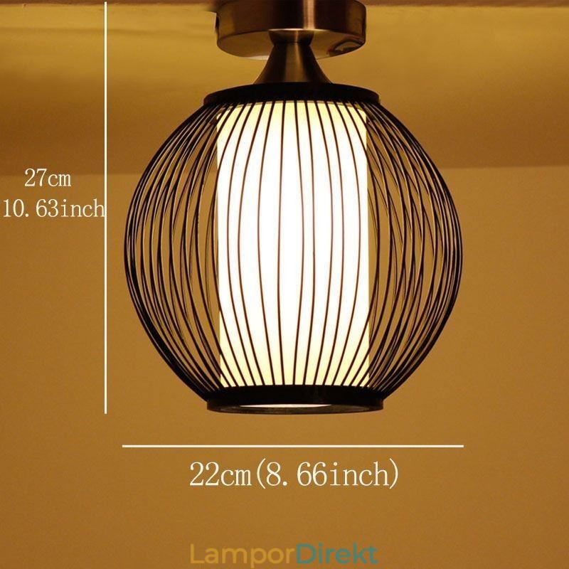 Unik Semi Flush Mount Creative Round Bamboo Ceiling Light Verandabelysning