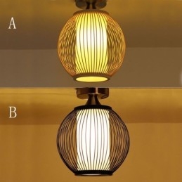 Unik Semi Flush Mount Creative Round Bamboo Ceiling Light Verandabelysning