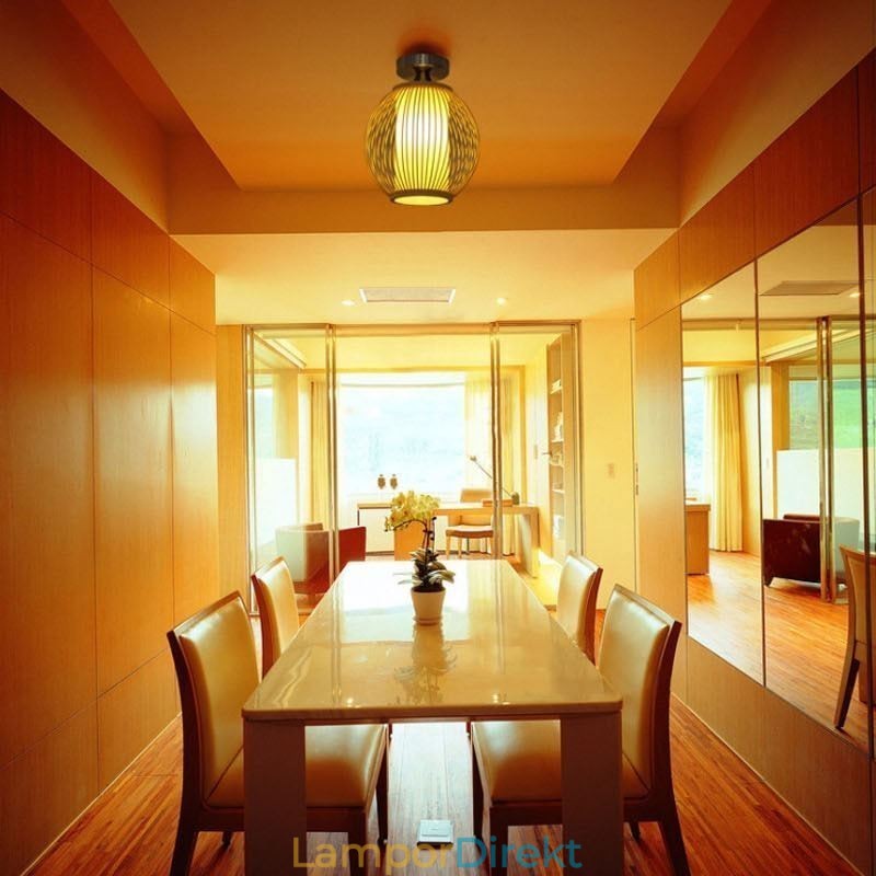 Unik Semi Flush Mount Creative Round Bamboo Ceiling Light Verandabelysning