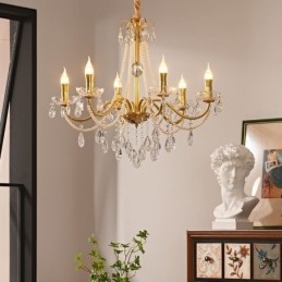 American Crystal Pendel Light Country Style Creative Iron Art Taklampa
