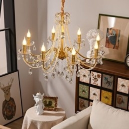 American Crystal Pendel Light Country Style Creative Iron Art Taklampa