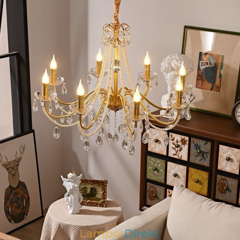 American Crystal Pendel Light Country Style Creative Iron Art Taklampa