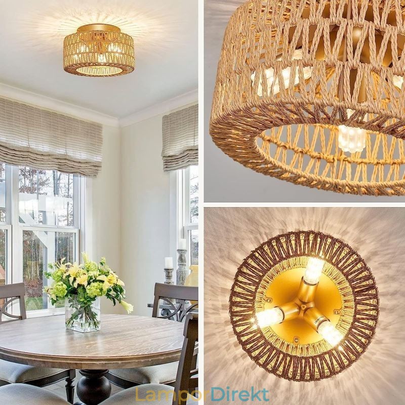 Country Style Flush Mount American Woven Cage Taklampa