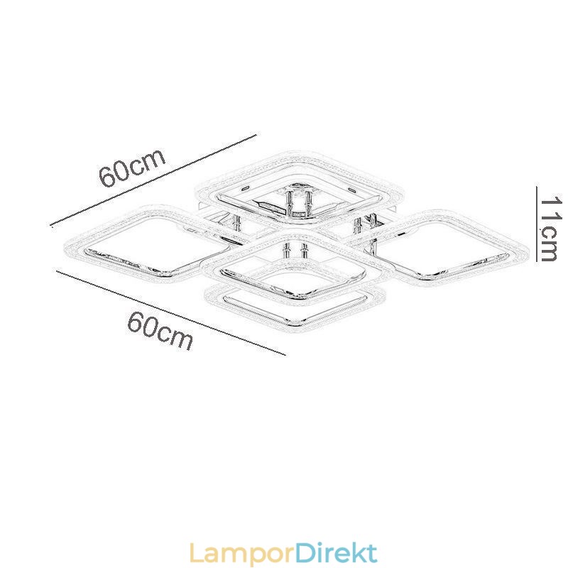 Infälld Krom Akryl Fyrkantig Taklampa 5 Lampor