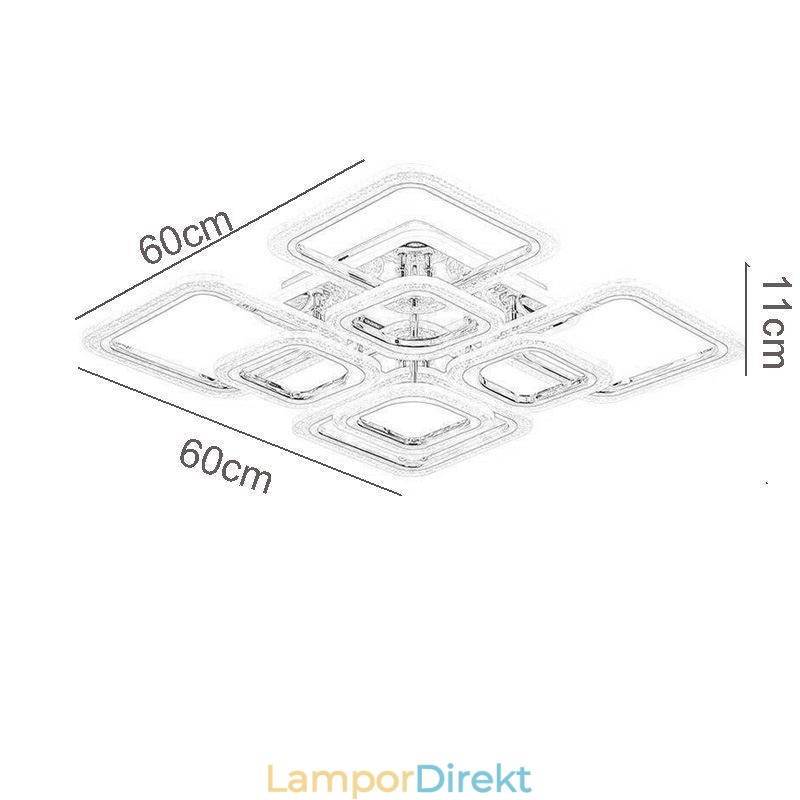 Infälld Akryl Fyrkantig Taklampa Krom 8 Lampor