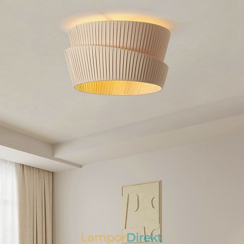 Wabi Sabi Flush Mount French Cream Style Double Layer Tyg Lampskärm Taklampa
