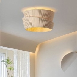 Wabi Sabi Flush Mount French Cream Style Double Layer Tyg Lampskärm Taklampa
